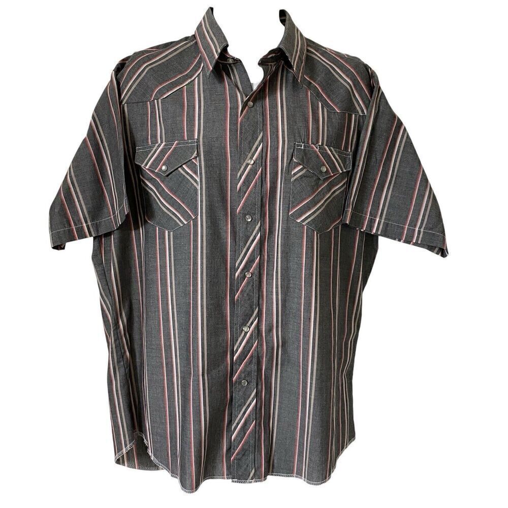 Vintage BJ- R Western Shirt Mens Extra Large Gray Stripe Long Tail Form Fit